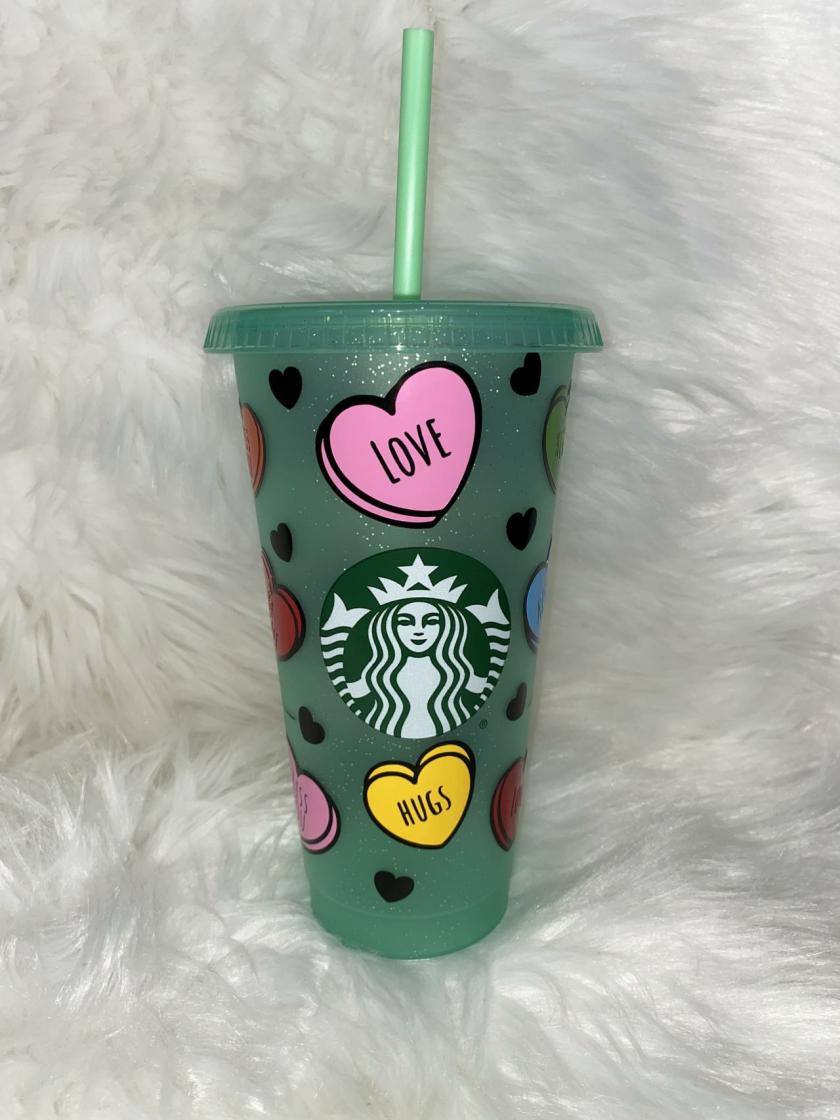 Tableware And Kitchenware | Starbucks Candy Hearts Cup, Starbucks Valentines Day Cup, Venti Starbucks Tumbler, Conversation Hearts Housewares Green Glitter