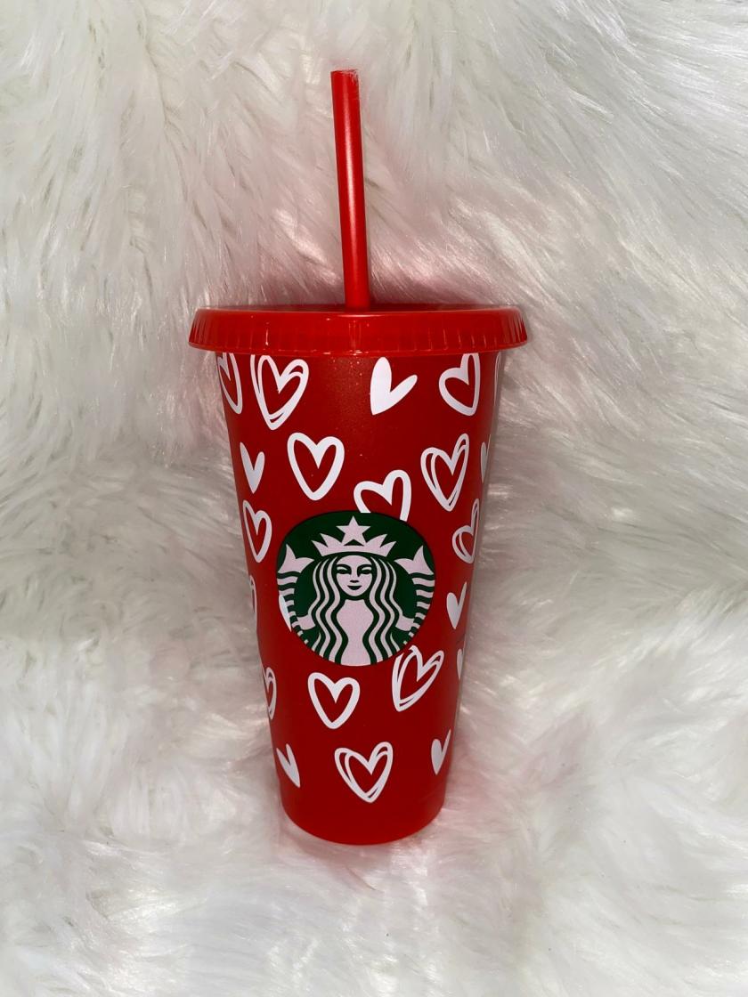 Tableware And Kitchenware | Starbucks Hearts Cup, Starbucks Valentines Day Cup, Starbucks Venti Reusable Cold Cup, Heart Tumbler, Personalized Cups Housewares Green Glitter