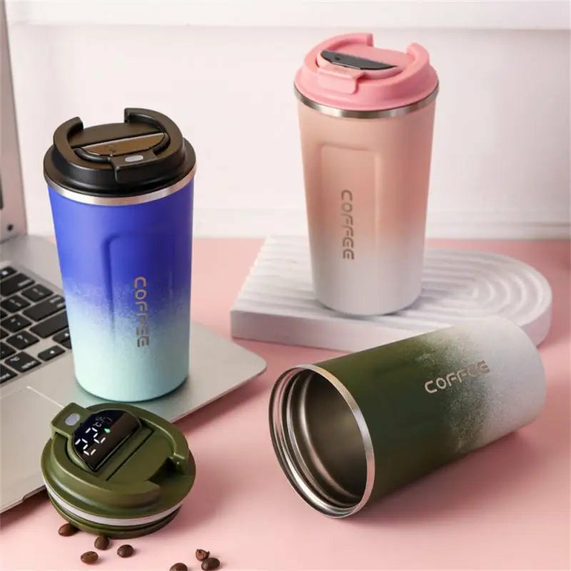 Tableware And Kitchenware | Thermal Insulated Smart Coffee Mug With Lid Housewares Smart-gradient Blue