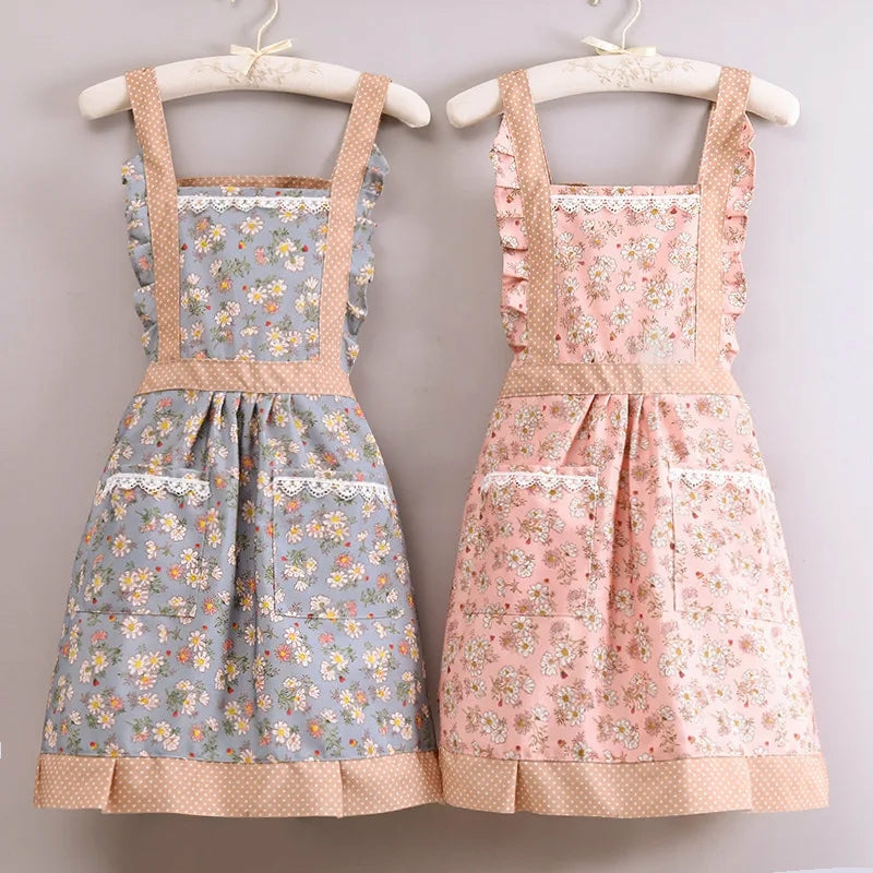 Tableware And Kitchenware | Vintage Floral Ruffle Kitchen Aprons For Housewares blue