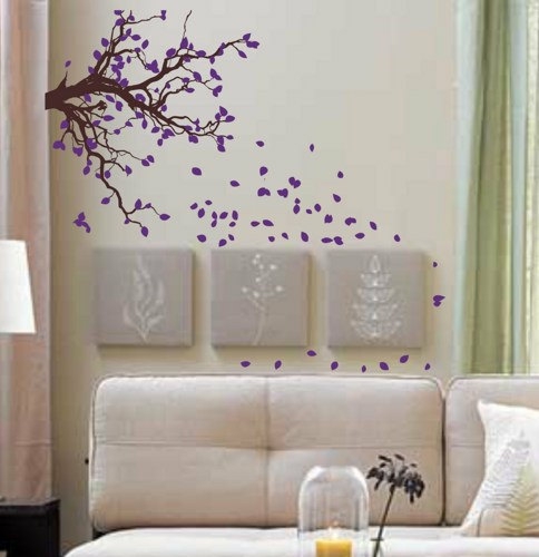 Wall Decals | Autumn Tree Branch With Falling Leaves Decal Sticker Wall Art Graphic Nature Cute Seasons Housewares Wall Decals