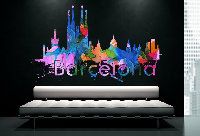 Wall Decals | Barcelona City Skyline Watercolor Art Decal Print Home Design Housewares Wall Decals