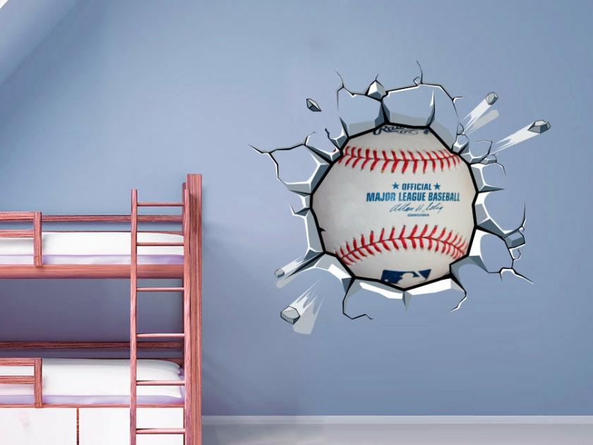 Wall Decals | Baseball Decor Ball Cracked Wall Effect Sports Sticker Baseball Mlb Wall Art Decal Housewares Wall Decals