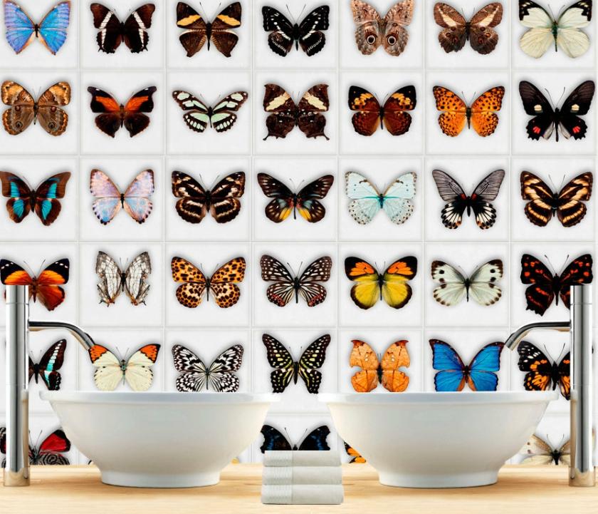 Wall Decals | Butterfly Tiles Stickers For Mosaic Tiles Makeover , Diy Kitchen Or Bathroom Makeover – Washable And Waterproof Housewares Wall Decals