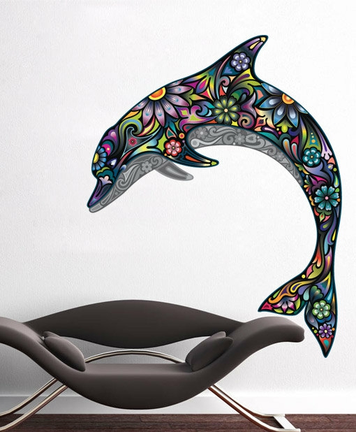 Wall Decals | Colorful Floral Dolphin Wall Sticker Ornaments Decal Home Design Housewares Wall Decals