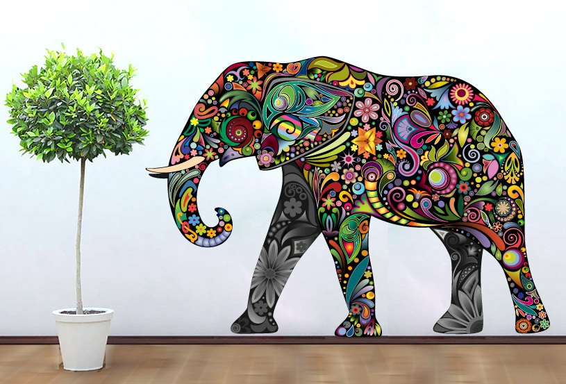 Wall Decals | Colorful Floral Elephant Vinyl Wall Art Decal Print Sticker Home Design Housewares Wall Decals