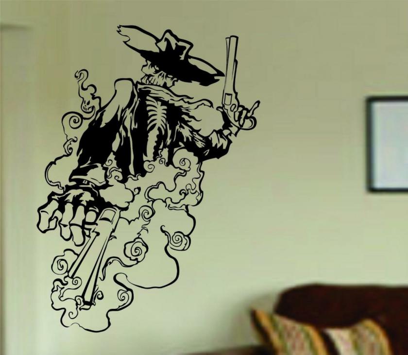 Wall Decals | Cowboy Skeleton Wall Vinyl Decal Sticker Art Graphic Sticker Sugar Skull Western Rodeo Cowboys Housewares Wall Decals