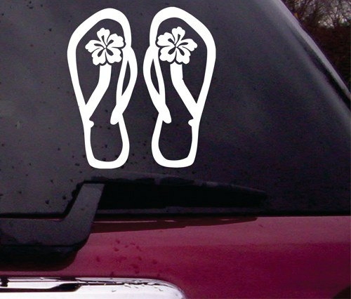 Wall Decals | Flip Flops With Hibiscus Decal Sticker Vinyl Decal Sticker Art Graphic Stickers Laptop Car Window Housewares Wall Decals