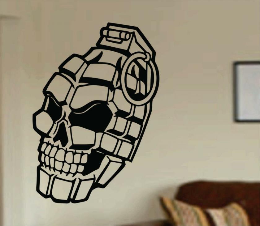 Wall Decals | Grenade Skull Decal Sticker Wall Vinyl Kids Army Marines Weapon War Funny Housewares Wall Decals