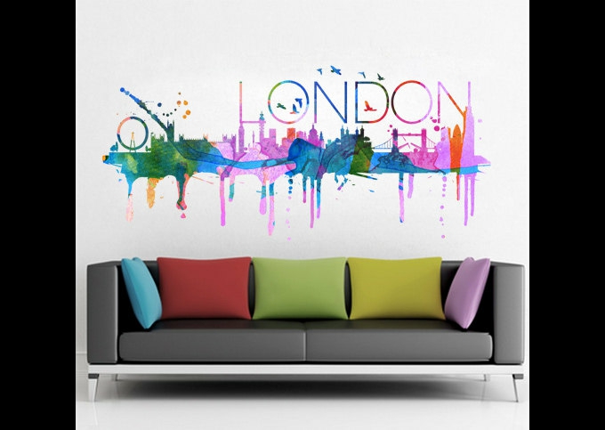 Wall Decals | London City Skyline Watercolor Vinyl Wall Decal Art Print Decor Housewares Wall Decals