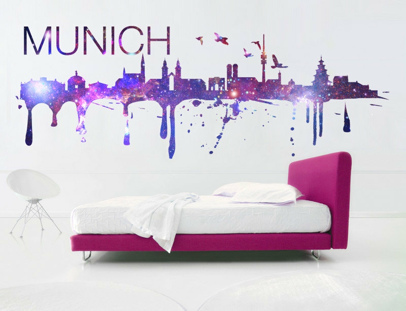 Wall Decals | Munich Skyline Cosmic Effect Watercolor Decal For Modern Homes Housewares Wall Decals