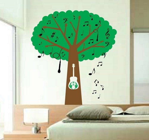 Wall Decals | Musical Tree With Guitar Handle Branches – Music Notes – Microphone And Owl Kids Baby Wall Vinyl Decal Big Big Big Art Graphic Housewares Wall Decals