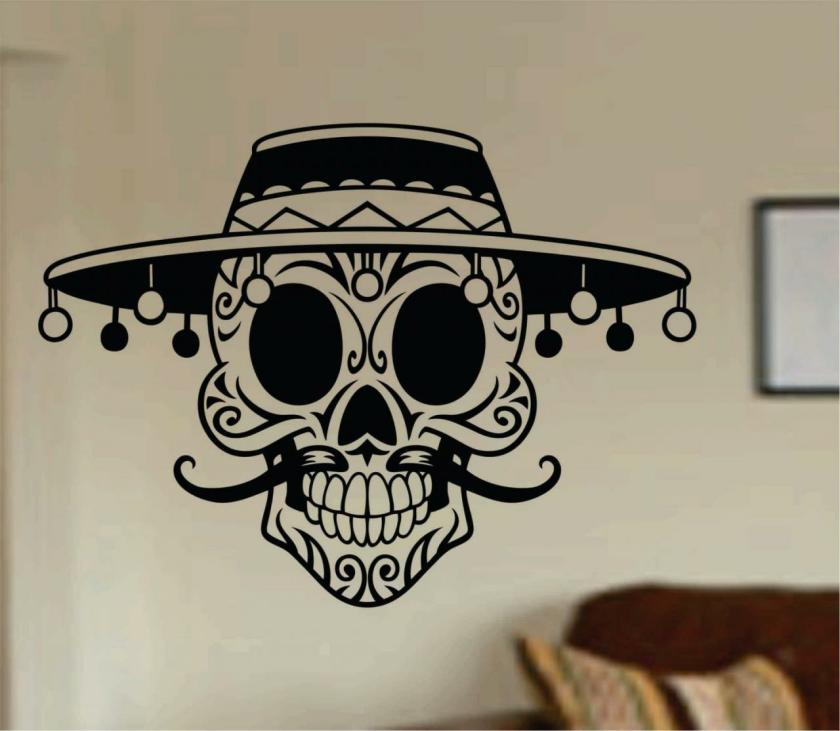 Wall Decals | Mustache Day Of The Dead Skull Wall Vinyl Decal Sticker Art Graphic Sticker Sugar Skull Sugarskull Housewares Wall Decals