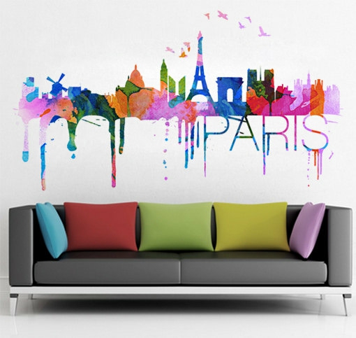 Wall Decals | Paris Skyline Watercolor Decal Wall Art Print Decor Sticker Housewares Wall Decals