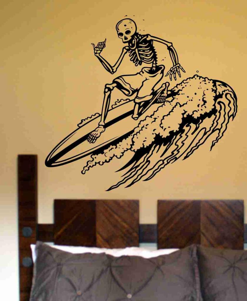 Wall Decals | Skeleton Version 107 Surfer Wall Vinyl Decal Sticker Art Graphic Sticker Sugar Skull Housewares Wall Decals