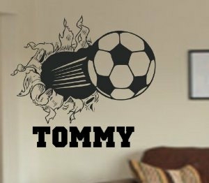 Wall Decals | Soccerball Bursting Through Wall Vinyl Wall Decal Sticker Art Sports Kid Children Ball Nursery Boy Teen Housewares Wall Decals