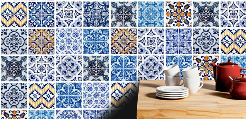 Wall Decals | Tile Tattoo Stickers Blue Tiles For Kitchen Or Bathroom Makeover (Pack With 48) Housewares Wall Decals