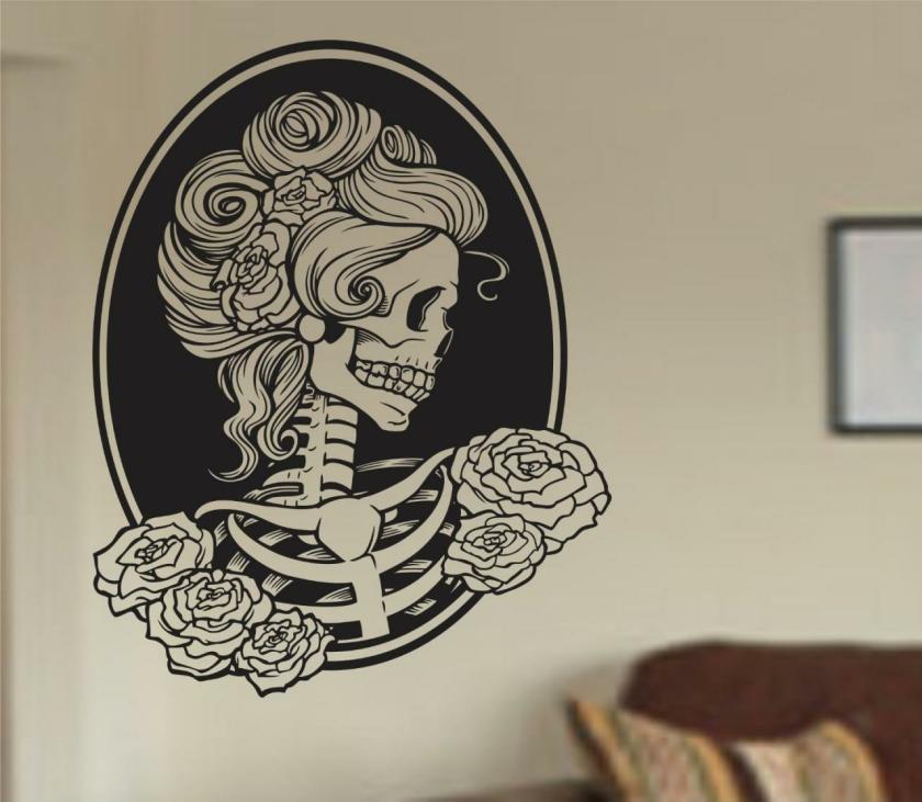 Wall Decals | Victorian Woman Skull Wall Vinyl Decal Sticker Art Graphic Sticker Sugar Skull Sugarskull Housewares Wall Decals