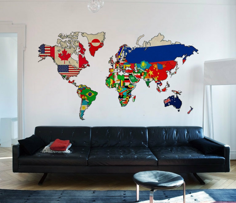 Wall Decals | Vintage Flags World Map Art Print Sticker Antique Decal For Housewares Housewares Wall Decals