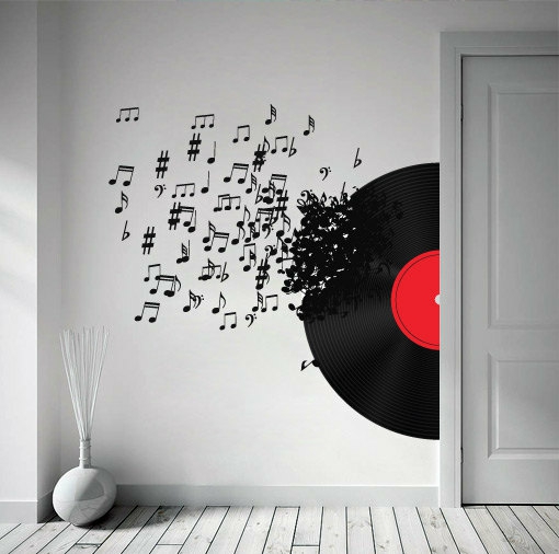 Wall Decals | Vinyl Record Blowing Music Notes Decal For Modern Homes Housewares Wall Decals