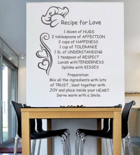 Wall Decals | Wall Decal Quotes – Vinyl Letters Wall Sticker Text Recipe For Love Decal For Modern Homes Housewares Wall Decals