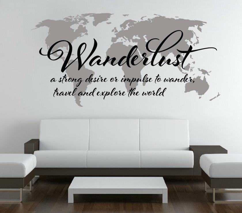 Wall Decals | Wall Decal Quotes – Wanderlust Travel Quote World Map Wall Art Decal Explore The World Sticker Text Housewares Wall Decals