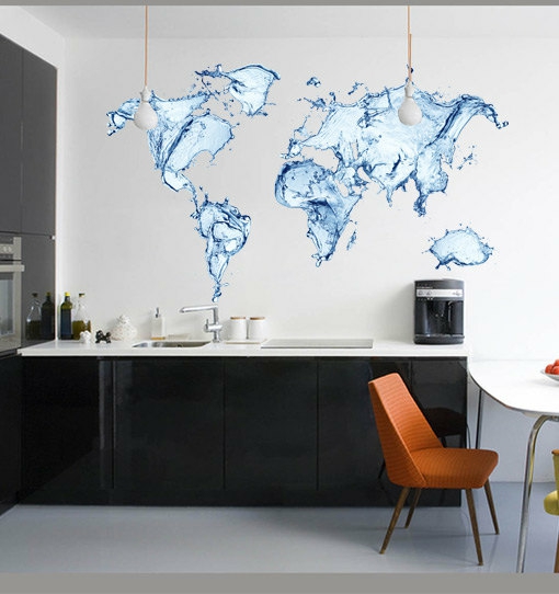 Wall Decals | Water World Map Decal All Modern Art Print Sticker Housewares Wall Decals