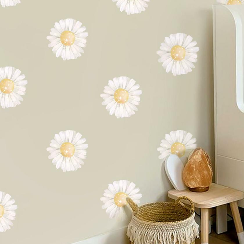 Wall Decals | White Daisy Wall Sticker Fabric Waterproof Wall Decal Peel And Stick Art Decoration Housewares Wall Decals