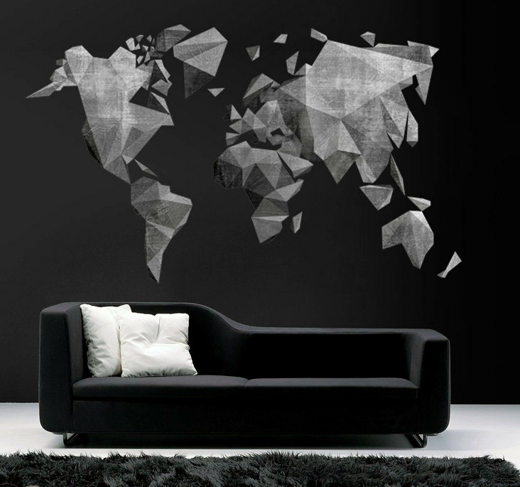 Wall Decals | World Map Cement Effect Mid Century Scandinavian Design For Housewares Housewares Wall Decals