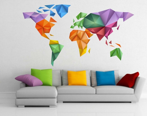 Wall Decals | World Map Japanese Art Origami Wall Print Design For Housewares Housewares Wall Decals