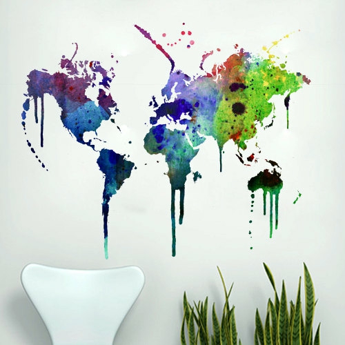 Wall Decals | World Map Watercolor Decal For Housewares Housewares Wall Decals