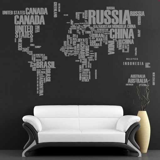 Wall Decals | World Map With Country Names Text Sticker Decal For Housewares Housewares Wall Decals