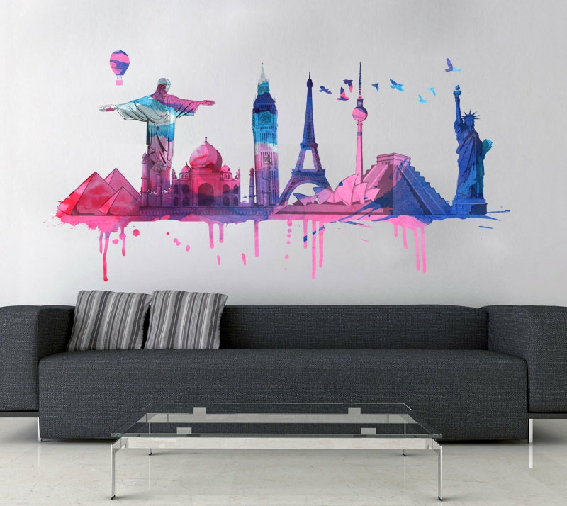 Wall Decals | World Travel Watercolor Decal For Housewares Housewares Wall Decals