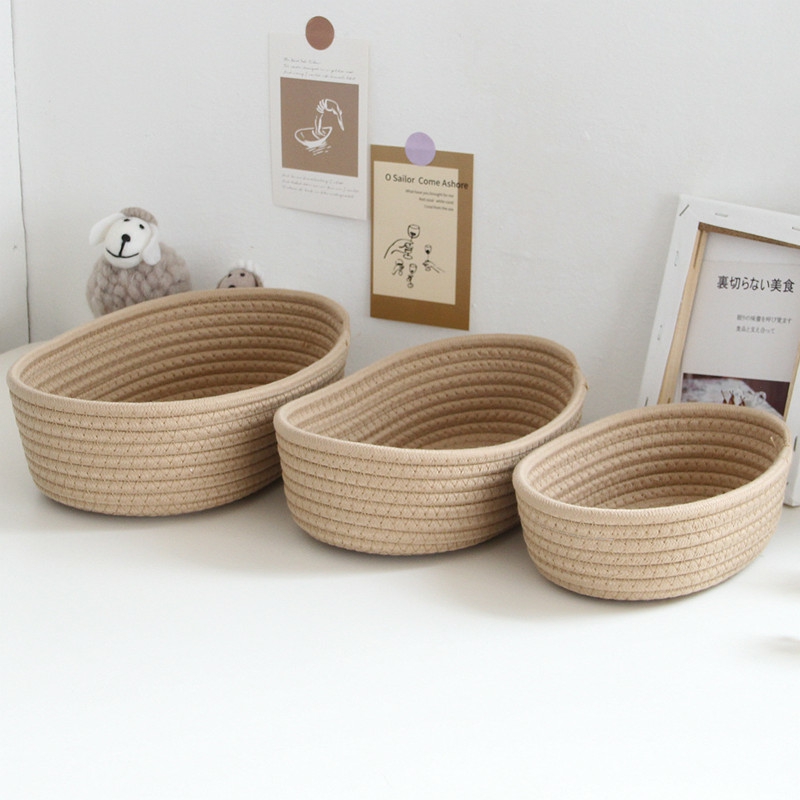 white|khaki|grey Storage And Organization | Woven Nordic Cotton Rope Storage Baskets Organize Boxs Desktop Sundries Organize Basket Sundries Key Cosmetics Storage Housewares Grey