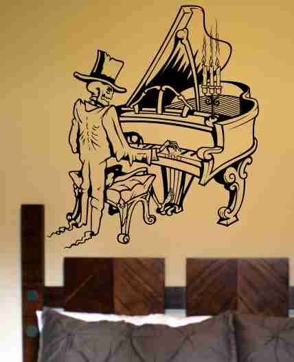 Wall Decals | Skeleton Version 102 Playing Piano Wall Vinyl Decal Sticker Art Graphic Sticker Sugar Skull Housewares Wall Decals