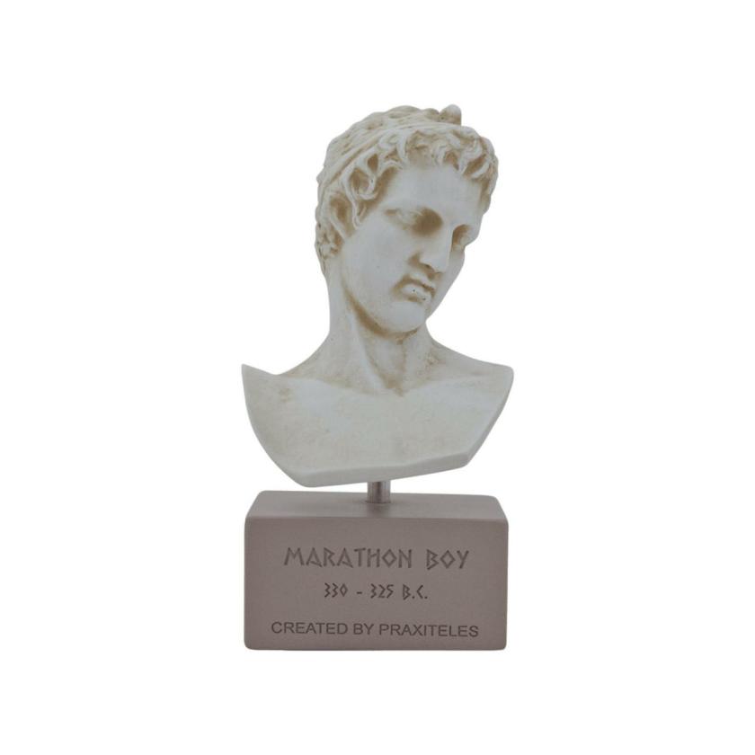 Decorative Items | The Marathon Boy Bust Head Sculpture – Ancient Greek Handmade Alabaster Red Statue 18Cm – 7.09" Decorative Items Beige