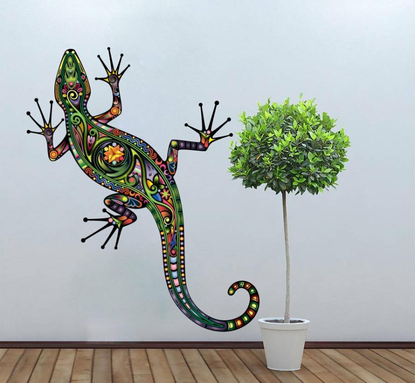 Wall Decals | Lizzard Decoration Vinyl Wall Art Decal Colorful Floral Gecko Sticker Housewares Wall Decals