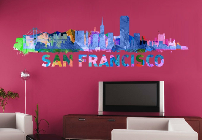 Wall Decals | San Francisco Skyline Art Watercolor Print Decal For Housewares Housewares Wall Decals