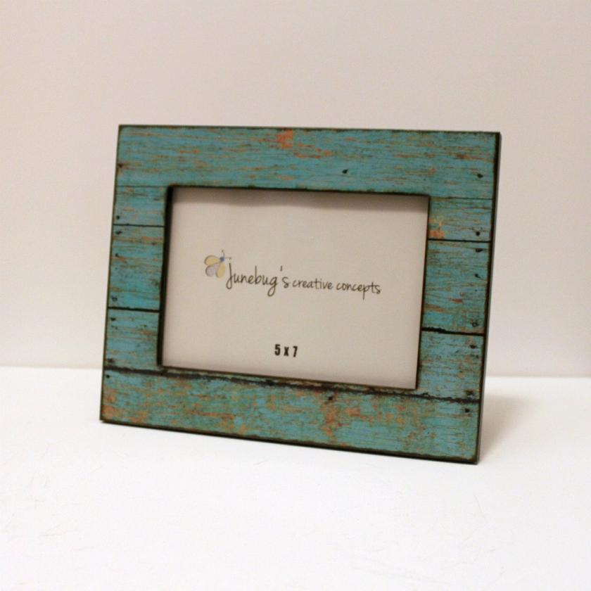 Decorative Items | 5X7 Photo Frame Turquoise Faux Distressed Wood Decorative Items Decorative Items