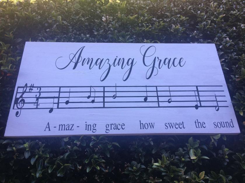 Decorative Items | Amazing Grace Music Sheet 12X24 Hand Painted Wood Sign Decorative Items Decorative Items