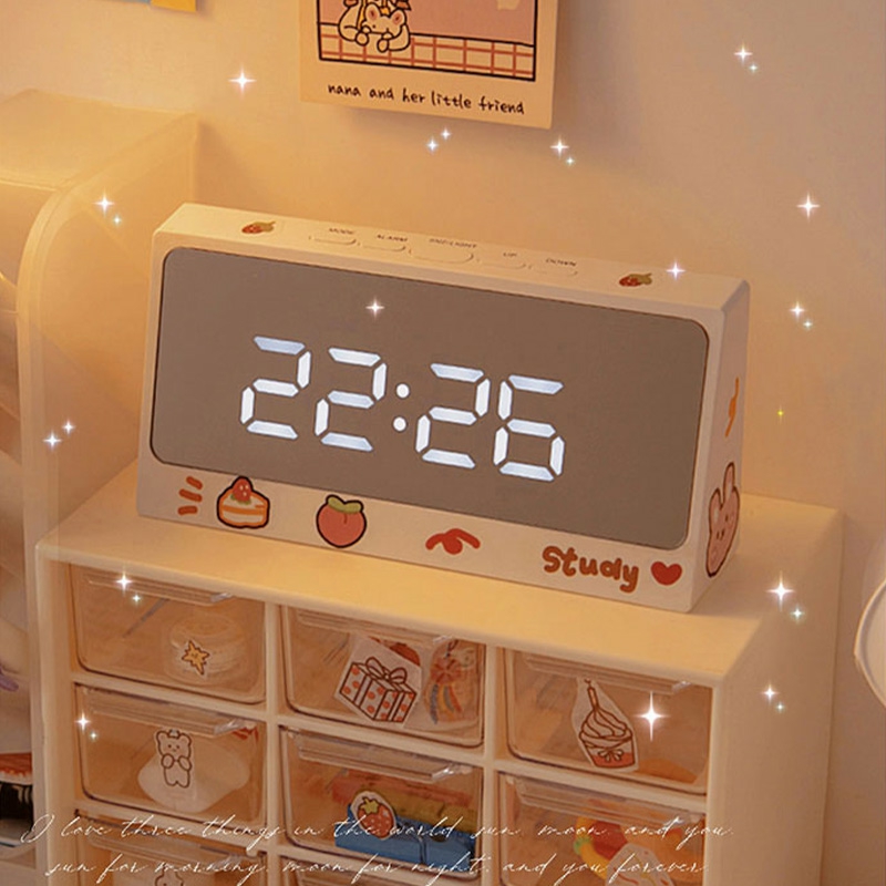 Decorative Items | Ins Digital Clock Table Clock Snooze Alarm Cute Silent Mirror Clock Student Desktop Led Clock Electronic Clock For Children Decorative Items Decorative Items