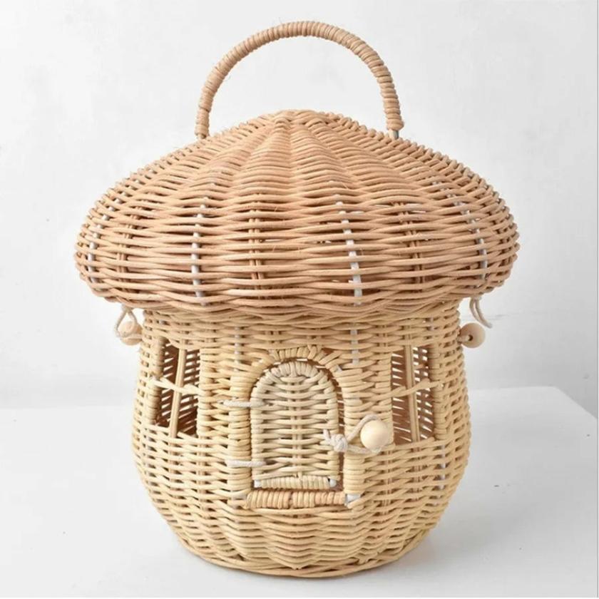 Decorative Items | Wicker Mushroom Shaped Storage Basket With Handle Decorative Items Decorative Items